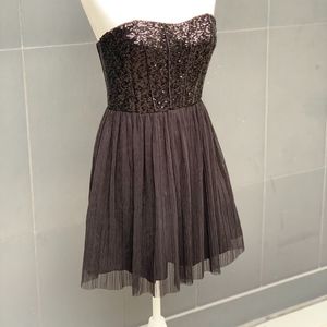 Aidan Mattox Black Sequin Strapless Cocktail Dress